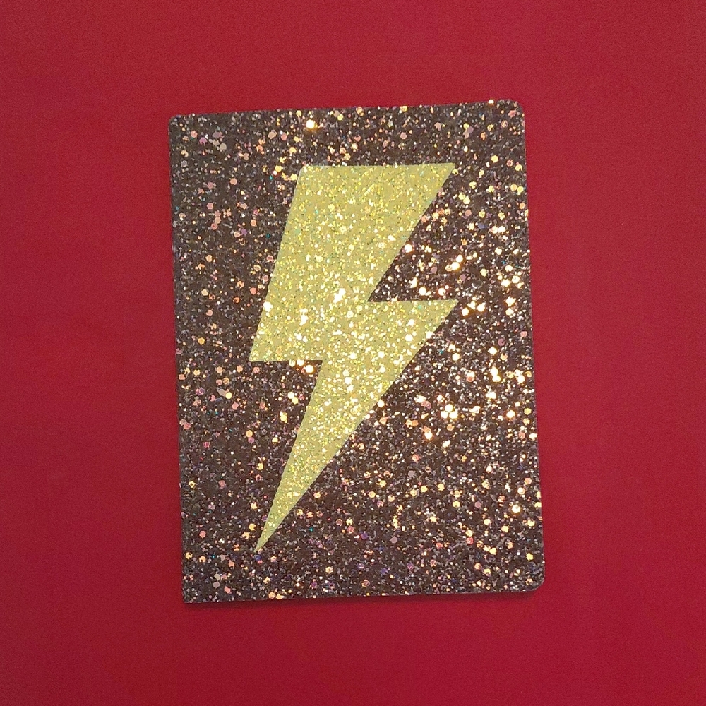 Glitter Lightning Bolt Notebook - Gold and Black